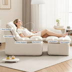 38" Bean Bag Chair with Ottoman, Big Corduroy Chaise Lounge Chairs for Adults, Tufted Upholstered Lazy Sofa for Living Room, Bedroom, Balcony, Beige