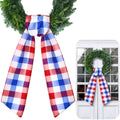 VitalCozy 4th of July Check Wreath Sash for Front Door Wreath Satin Sash Red Blue White Patriotic Embroidery Monogram Garland Ribbon Accessories 250th Anniversary Independence Day Party Indoor Outdoor