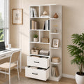 NORTHSKY Book Shelf with 2 X Fabric Drawers, 5-Tier Tall Bookshelf, Modern Wood Storage Organizer with Open Shelves for Living Room Bedroom Home Office, White