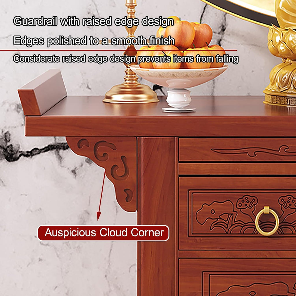 Bamboo Meditation Altar Table with Storage, Chinese Pooja Cabinet, Offering Table with Drawer, Buddhist Shrine Altar for Living Room, Small Spaces(88cm/34.6in)