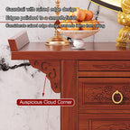 Bamboo Meditation Altar Table with Storage, Chinese Pooja Cabinet, Offering Table with Drawer, Buddhist Shrine Altar for Living Room, Small Spaces(88cm/34.6in)