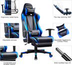 GTPLAYER Gaming Chair with Footrest, Ergonomic Computer Game Desk Chair, Reclining Gamer Chair Seat Height Adjustment, Swivel Rocker with Headrest and Lumbar (Blue)