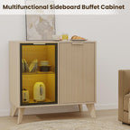 Fluted Buffet Cabinet with Storage, Small Coffee bar Cabinet with Adjustable Shelf for Kitchen, Wood Buffet Cabinet Sideborad with Glass Door, Buffet Storage Cabinets for Living Room