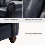 60" Wide Genuine Leather Chesterfield Loveseat, 2 Seat Leather Sofa with Rolled Arms, Nailhead Trim for Living Room Furniture, Easy Assembly – Navy
