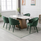 Velvet Dining Chairs Set of 2 Modern Living Room Chairs with Petal Back & Wood Legs Comfy Upholstered Accent Chair Side Chair for Dining Room/Bedroom/Vanity, Green