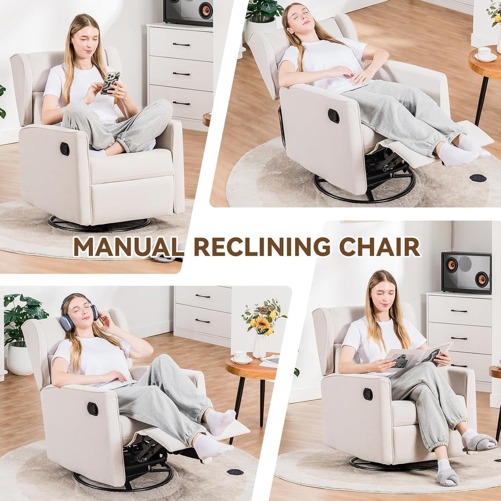 COMHOMA Rocking Recliner Chair Swivel Glider Beige | Manual Rocker, Upholstered Seating, For Living Room Office Nursery