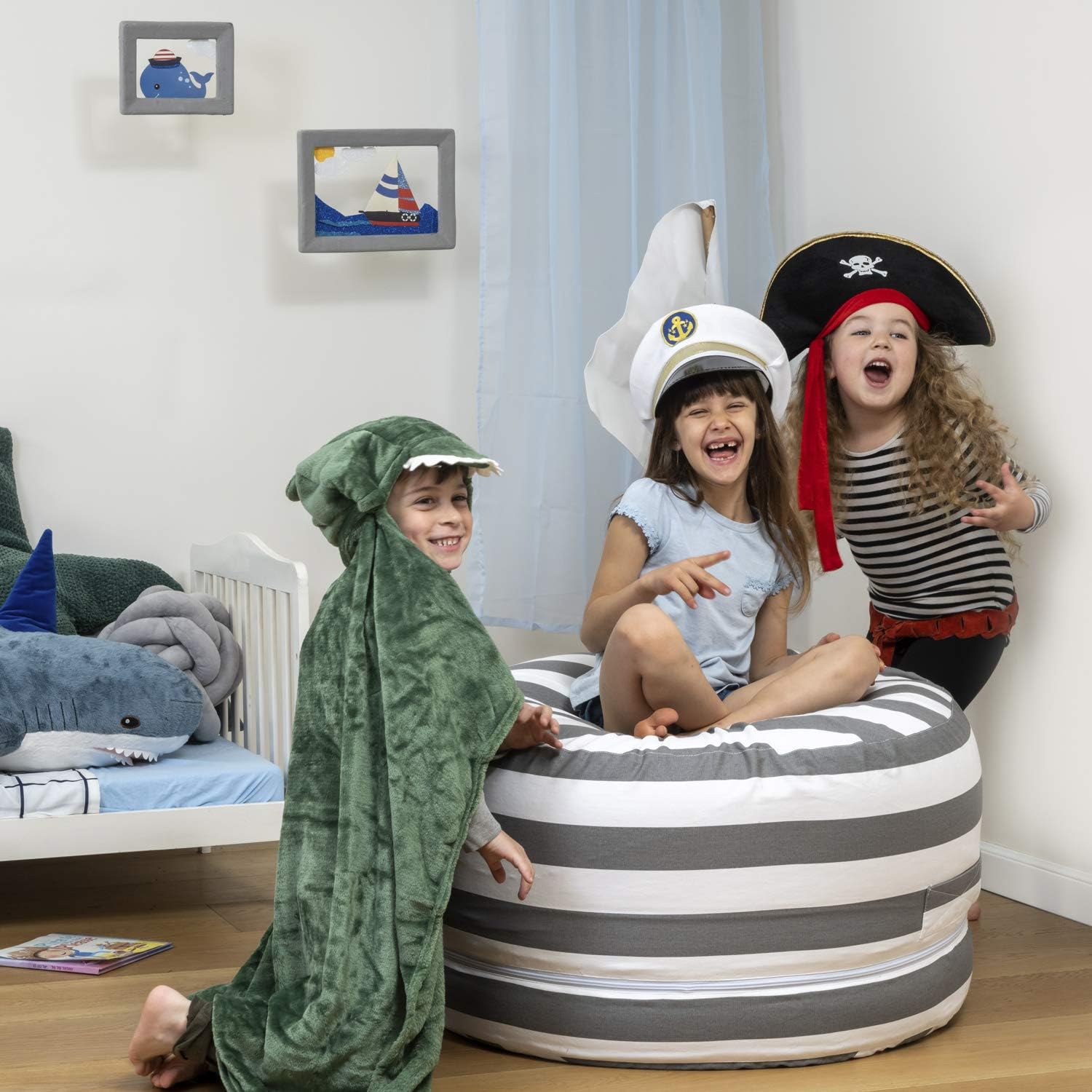 SMART WALLABY Stuffed Animal Storage Bean Bag Chair | 2 Sizes in 1 | 100% Cotton Washable Kids’ Plush Toys Organizer | XL to XXL Expandable Premium Soft Toys Pouf Royal Grey
