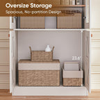 Vyre 71" Tall Farmhouse Bookshelves with Glass Doors and Drawers,Large Modular Bookcase with Adjustable Shelves, Storage Cabinet for Living Room, Kitchen, Set of 4, White