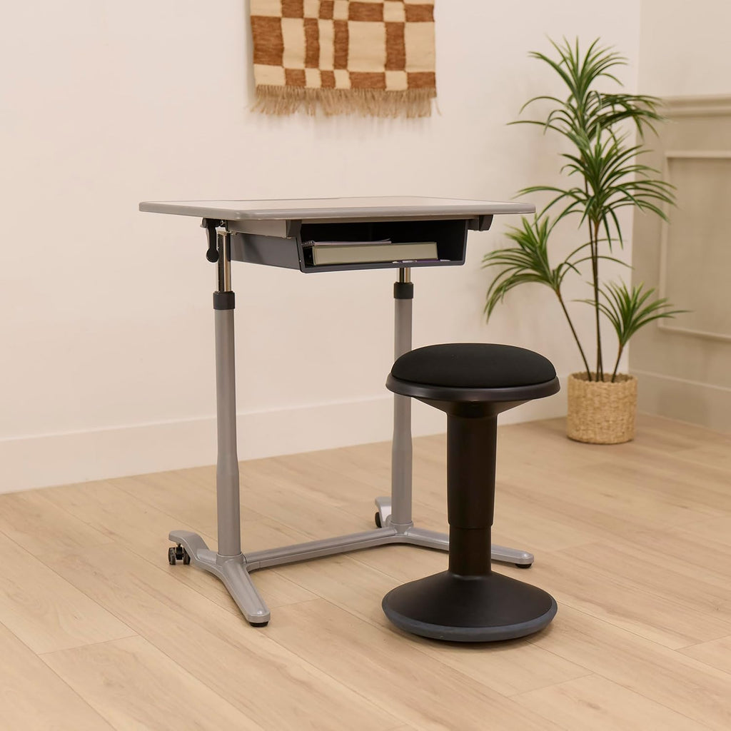 Mobile Adjustable Student Standing Desk, Portable Workstation, Grey