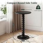 Round Side Table for Small Spaces, Modern Pedestal End Table with Solid Wood Spindle Leg, Small Drink Table Accent Nightstand for Living Room, Bedroom, Sofa Side, Apartment & Office, Black