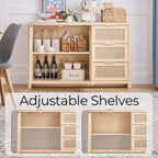OAKHAM HOME Rattan Sideboard Buffet Cabinet with Storage Storage Credenza with 3 Drawers and 2 Doors, Accent Console Table for Living Room, Hallway or Kitchen Light Weathered Oak