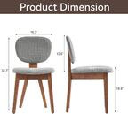 VKNOW Wooden Dining Chairs Set of 2, Mid Century Modern Upholstered Kitchen Side Chairs, Chenille Dining Room Chair with Curved Seat Backrest for Home Dining Room, Grey