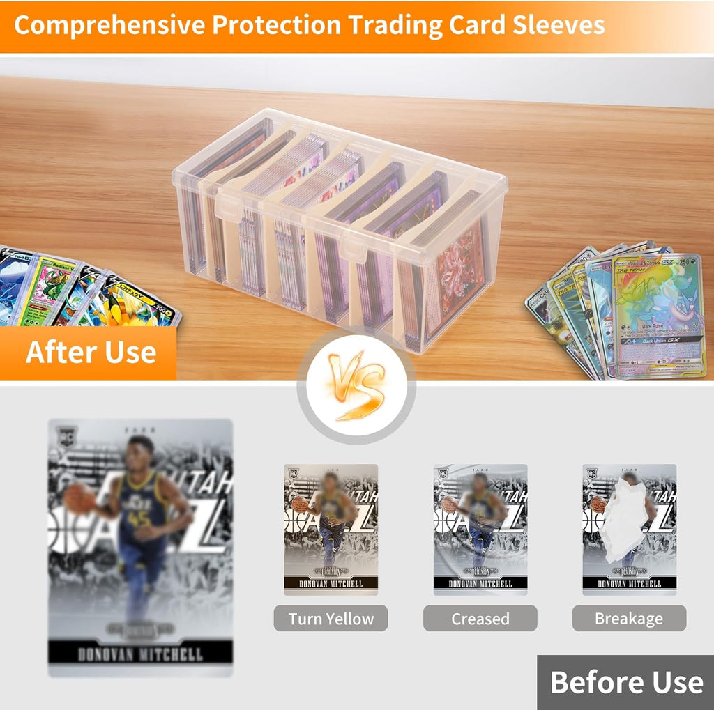 Trading Card Storage Box with 6 Dividers,Toploads Storage Box Plastic Baseball Card Storage Box for 500+ Sports Cards 100+ Top Loads for MTG Magic TCG Yugioh Playing Card Case Holder (2 Pack)