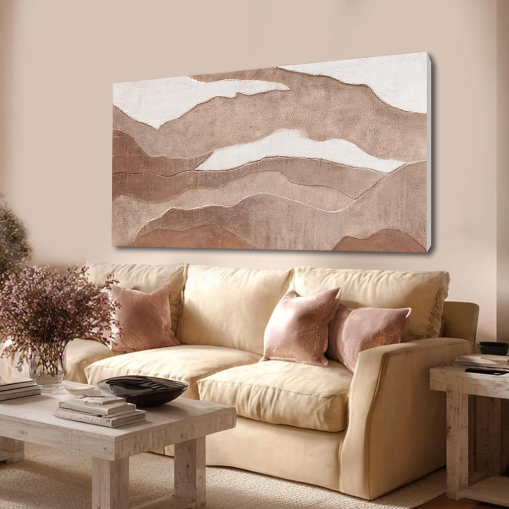 YLLTIEM Minimalist Abstract Canvas Wall Art 29x58 Inch, Brown Earth Tone Wall Art, Large Hand Painted Textured Painting, Wall Decor for Living Room Bedroom Office