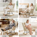 Garvee Nursery Rocking Chair with Ottoman, Teddy Upholstered Glider Rocking Chair with High Backrest, Armchair Reading Chair for Adults, Nursery, Bedroom, Living Room, Office, Beige with Ottoman