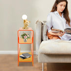 Modern Acrylic Side Table, 3-Tier Small Narrow End Table Slim Nightstand Bedside Table for Bedroom Living Room Bathroom (Orange)