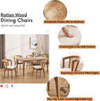 BESTANO Rattan Dining Chairs Set of 4, Mid Century Modern Farmhouse Wood Dining Room Chairs, Upholstered Comfortable Kitchen Dining Side Chair with Cane Woven Back, Beige Linen