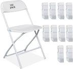 100 Pack Plastic White Folding Chairs with 350LBS Capacity, Foldable Commercial Seat with Steel Frame, Portable Indoor Outdoor Chairs for Office, Party, Events, Wedding, Kitchen, Dinning, School