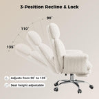HOMRELEXA Big and Tall Office Chair, Flip Armrests for Pets & Cross Legged Sitting, Executive Ergonomic Computer Gaming Chair with Foot Rest, White Rose Velvet Wide Seat Reclining Desk Chair