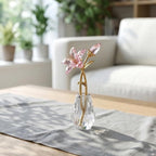 Crystal Tiger Lily Flowers with Crystal Vase Metal Stem Pink Lily Flower Collectible Gifts for Women, Glass Lilium Flower Artificial Floral Figurines for Home Wedding Party Decor