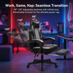 DL-win Gaming Chair for Adults with Footrest, Ergonomic Computer Gamer Chair with Massage Lumbar Support, High Back Reclining Gaming Chair, Adjustable Swivel Desk Chair for Home Office, Grey