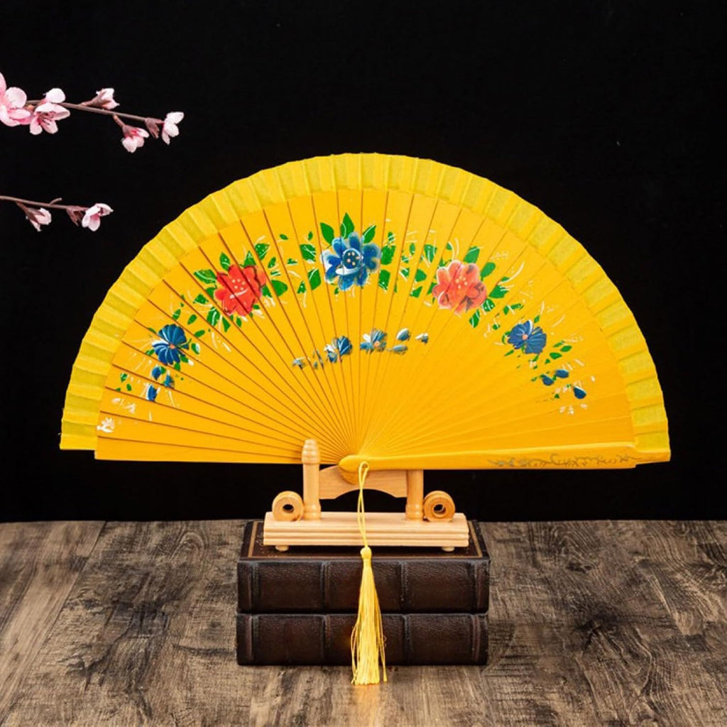 Elegant Spanish Dancing Fan, Vintage Hand, Double Sided Hand Painted Florals Folding for Decoration and Photography Prop