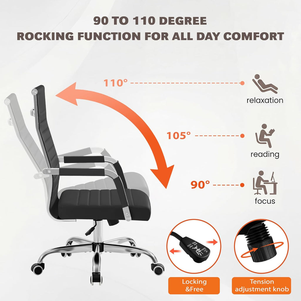 Furmax Ergonomic Office Desk Chair, Executive Ribbed Mid-Back PU Leather Conference Room Chair Adjustable Swivel Chair with Arms (4 pcs, Black)