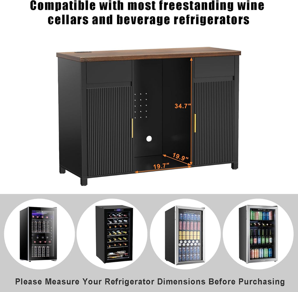 GDLF Large Coffee Bar Cabinet with Fridge Space, Mini Fridge Cabinet with Wine Storage, Buffet Sideboard Table for Home, Fluted Modern Design,53.2" L