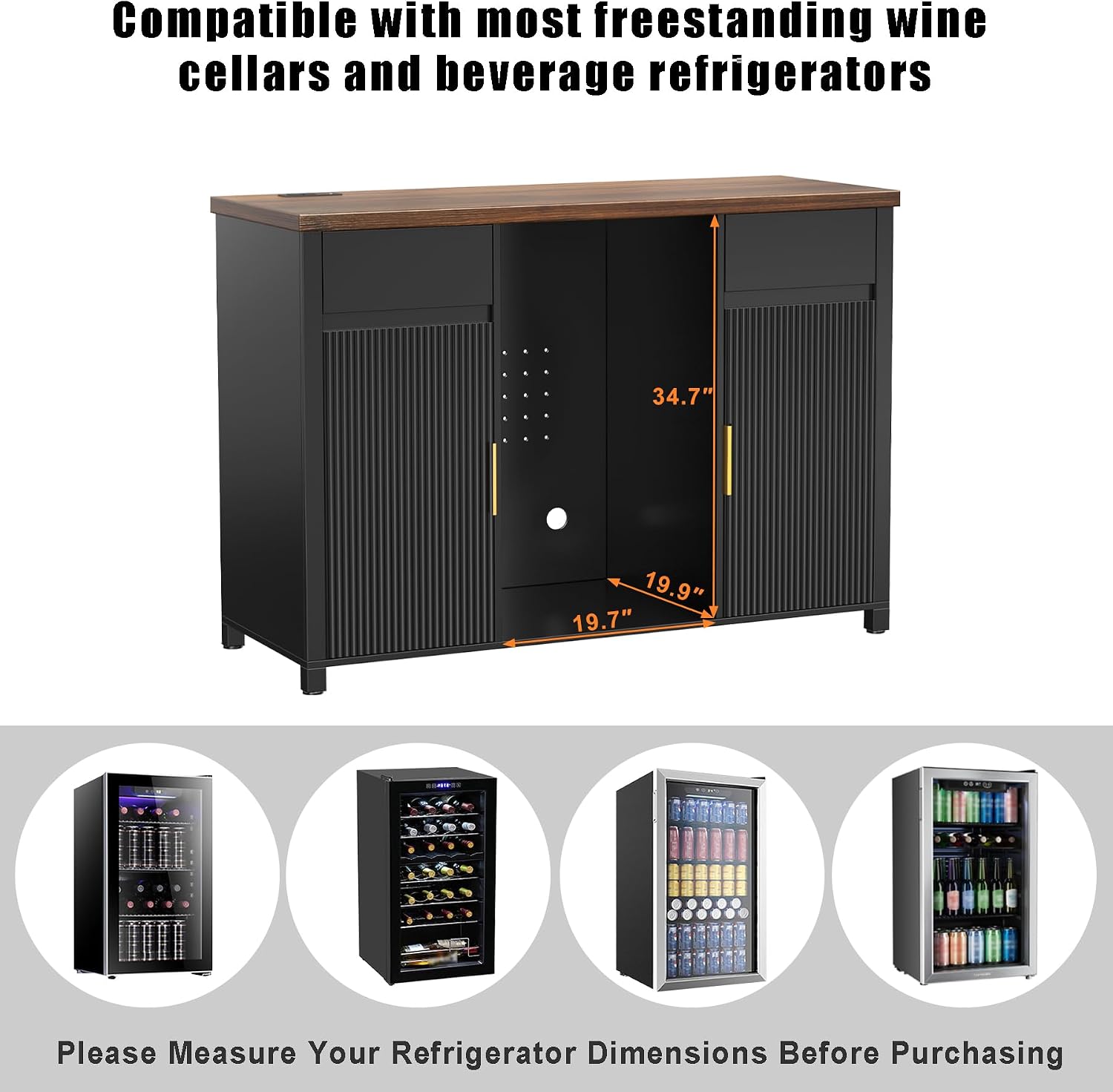 GDLF Large Coffee Bar Cabinet with Fridge Space, Mini Fridge Cabinet with Wine Storage, Buffet Sideboard Table for Home, Fluted Modern Design,53.2" L