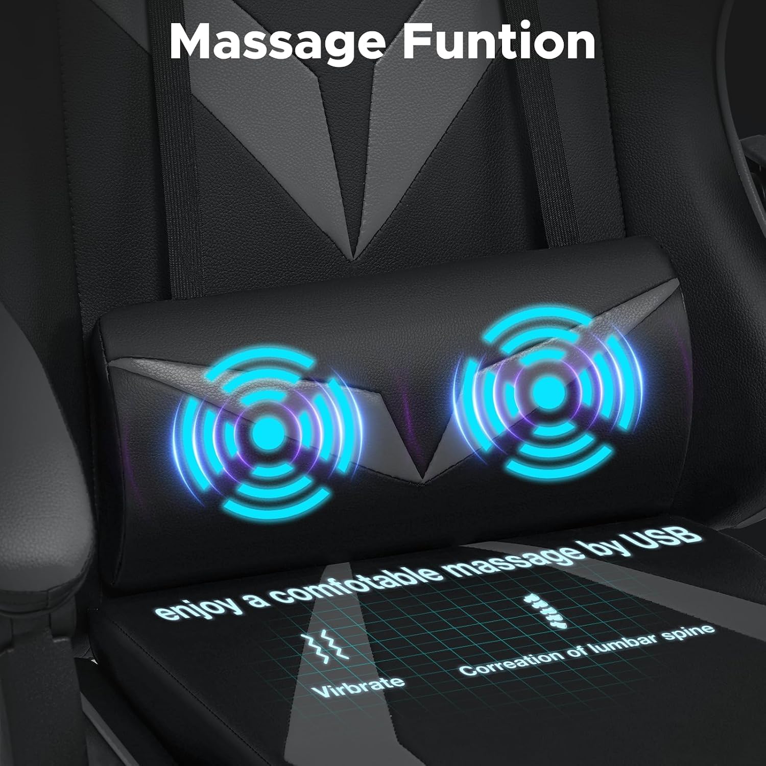 Gaming Chair with Massage Ergonomic Computer Chair with Footrest Reclining Video Game Chair for Boys with Adjustable Armrest Black