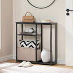 HOOBRO Narrow Console Table with Storage Basket, 29.5" Small Entryway Table with 3-Tier Storage Shelves, Behind Couch Sofa Table, Hallway Table for Living Room, Black and Beige BB60XG01