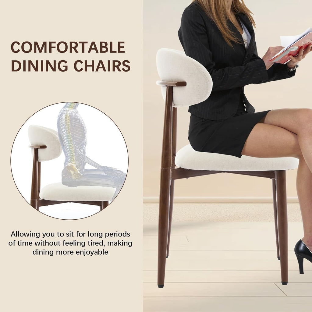AQO Dining Chairs Set of 4, Modern Dining Room Chairs Kitchen Chairs with Metal Legs, Farmhouse Fabric Dinner Chair for Kitchen Dining Room, Beige/Walnut-Grain Metal Legs