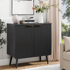 Wood Fluted Sideboard with 2 Doors, Modern Buffet Cabinet with Shelves, Multi-Space Storage Credenza Kitchen for Entryway, Dining & Living Room, Black