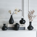 Tanvecle Small Black Vases, Ceramic Bud Vase Set of 5, Mini Pottery Vases for Pampas Grass, Flowers, Decorative Vases for Home Modern Decor, Rustic Decor, Veses for Living Room Dining Table Shelves