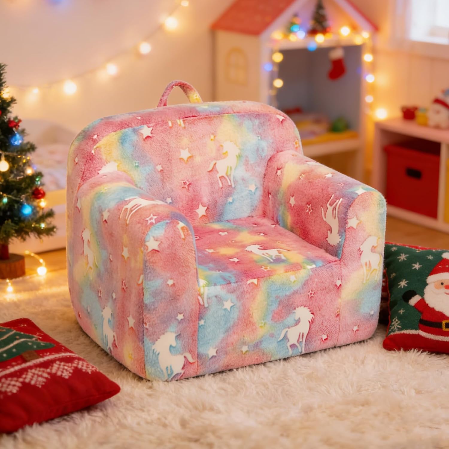 ALIMORDEN Kids Ultra-Soft Snuggle Foam Filled Chair, Cuddly Sherpa Reading Couch for Boys and Girls,Glow-in-The-Dark Unicorn Pattern