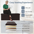 Giantex 43 Inches Folding Storage Ottoman Bench, Upholstered PU Leather Storage Chest with Side Pocket, Padded Seat, End of Bed Bench, Collapsible Ottoman Foot Rest for Living Room, Bedroom & Entryway