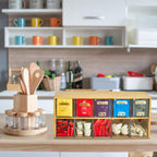 TIMIEEYA Tea Bag Organizer - Bamboo Tea Storage Organizer With Drawer 2 Layer, Tea Organizer for Tea Bags Natural Wood & Acrylic for Countertop Office Kitchen Cabinet Pantry