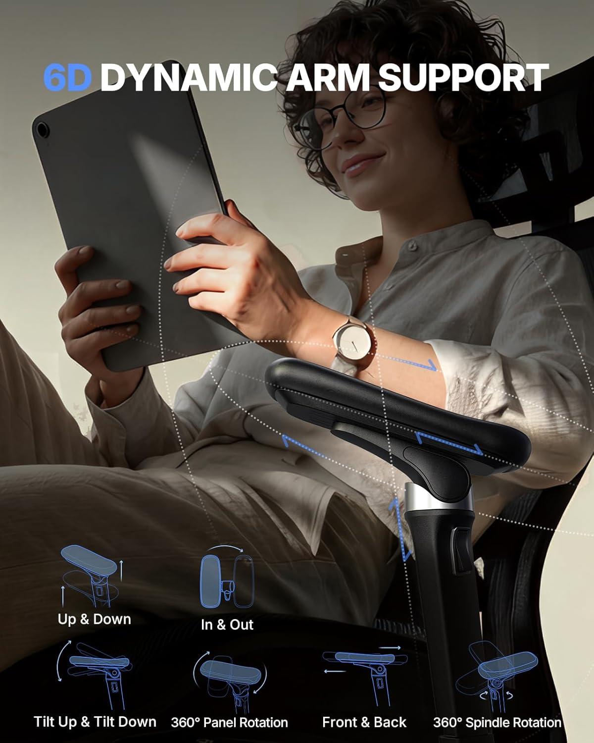 HUANUO Ergonomic Office Chair with 6D Armrest, Seat Depth Adjustment, Lumbar Support, Quiet Rubber Caster, High Back Mesh Gaming Chair with 3D Headrest, Big and Tall Desk Chair for Home Office, Black