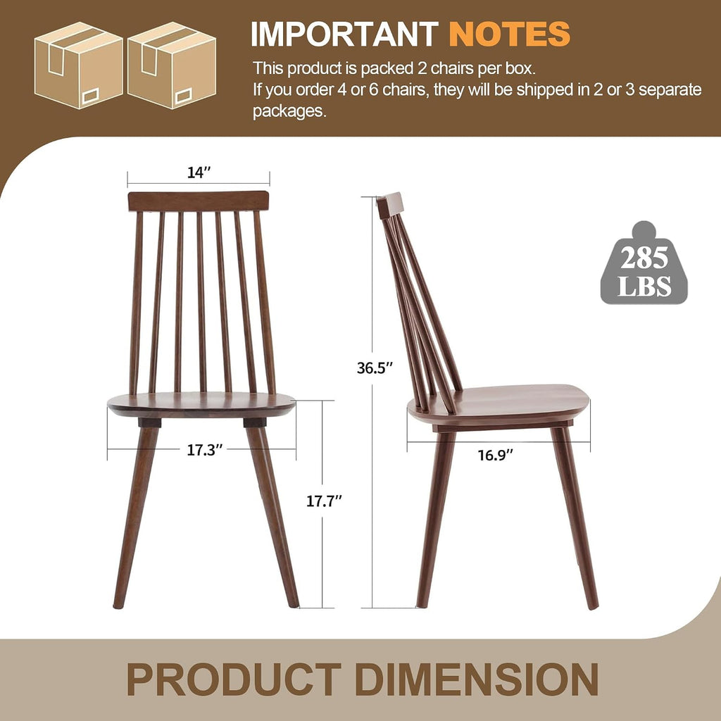 DUHOME Walnut Windsor Wooden Dining Chairs Set of 4, Wood Dining Room Chair Spindle Side Kitchen Room Country Farmhouse Chairs Walnut