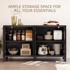55" Black Sideboard Buffet Cabinet with Storage Modern Credenza with Doors Heavy Duty Wood TV Media Console Table Accent Cabinet for Living Room Hallway Entryway