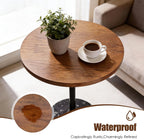 Side Table, Round End Table, Small Drink Table for Small Spaces, Modern Accent Nightstand with Natural Marble Base for Living Room, Bedroom,Bathroom Corners, and Office (Rustic Brown)