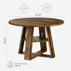 Garvee 43.3" Round Dining Table for 4-6 People, Circle Kitchen Table with Wooden Pedestal Base and Storage Shelf Space Saving Dining Room Table for Kitchen, Living Room, Apartment