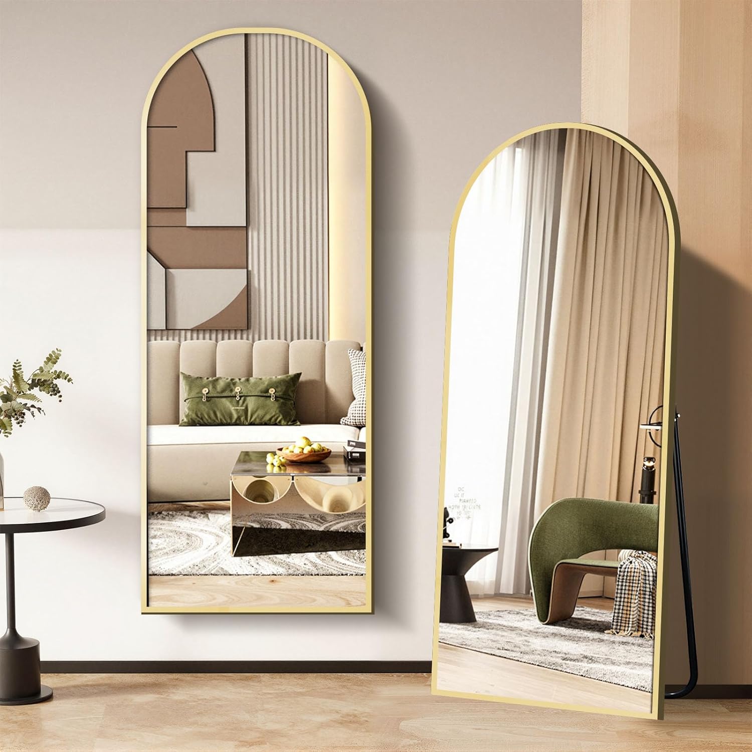 65"×21" Floor Length Mirror, Full Body Standing Mirror, Shatter-Resistant Glass & Slim Alloy Frame, Freestanding/Leaning/Wall Mount for Bedroom, Living Room & Entryway, Gold