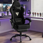 Ferghana Ergonomic Velvet Fabric Gaming Chair with Massage & Footrest, High Back Reclining Racing Computer Chair for Adults, Home Office Gaming Desk Chair, Black
