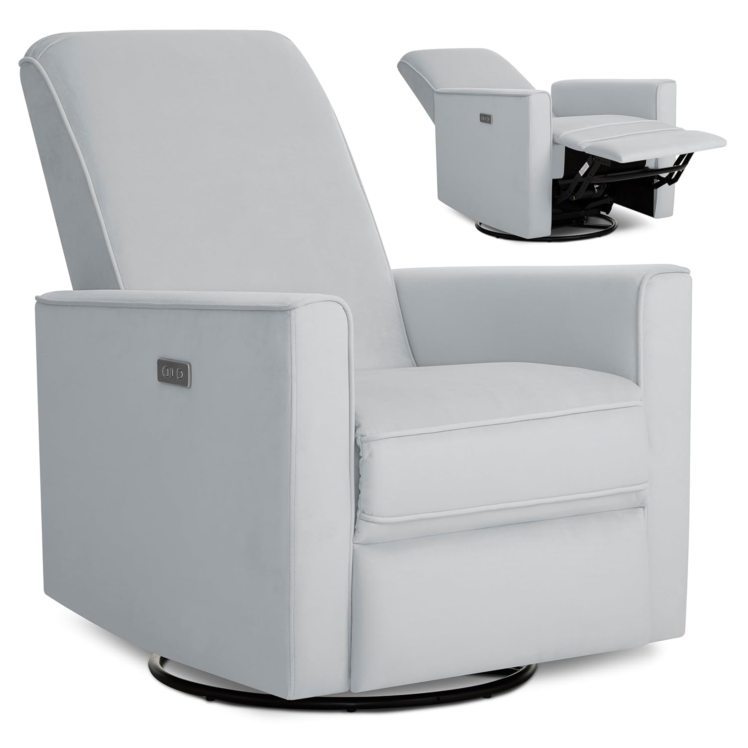 Evolur Harlow Upholstered Power Glider Recliner with USB Charging – Rocking & 275° Swivel with Smooth Glide – Greenguard Gold & FSC Certified – Modern Nursery and Living Room Chair in Grey