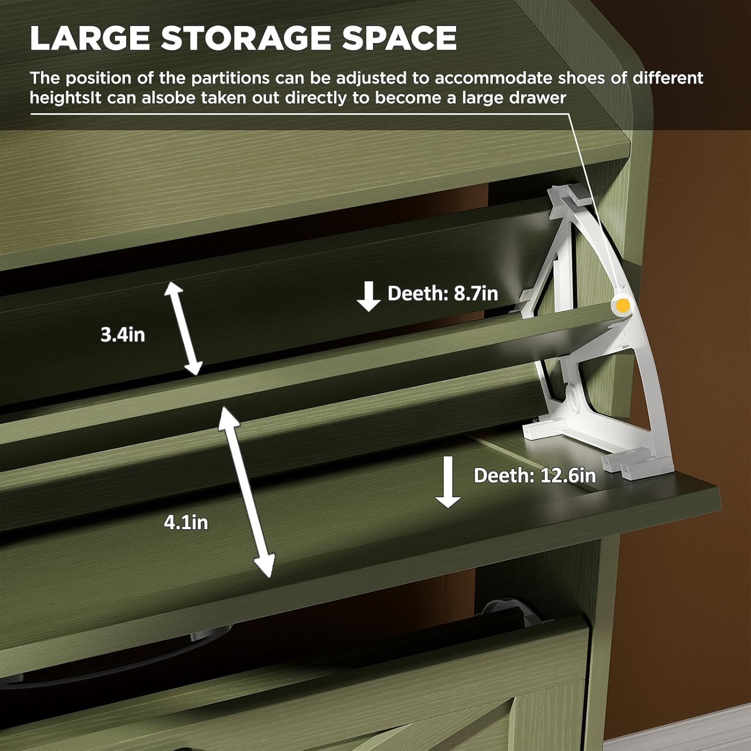 Maupvit Shoe Storage Cabinet with 2 Flip Drawers, Freestanding Shoe Organizer with Metal Legs for Entryway, Narrow Shoe Rack Cabinet, Green