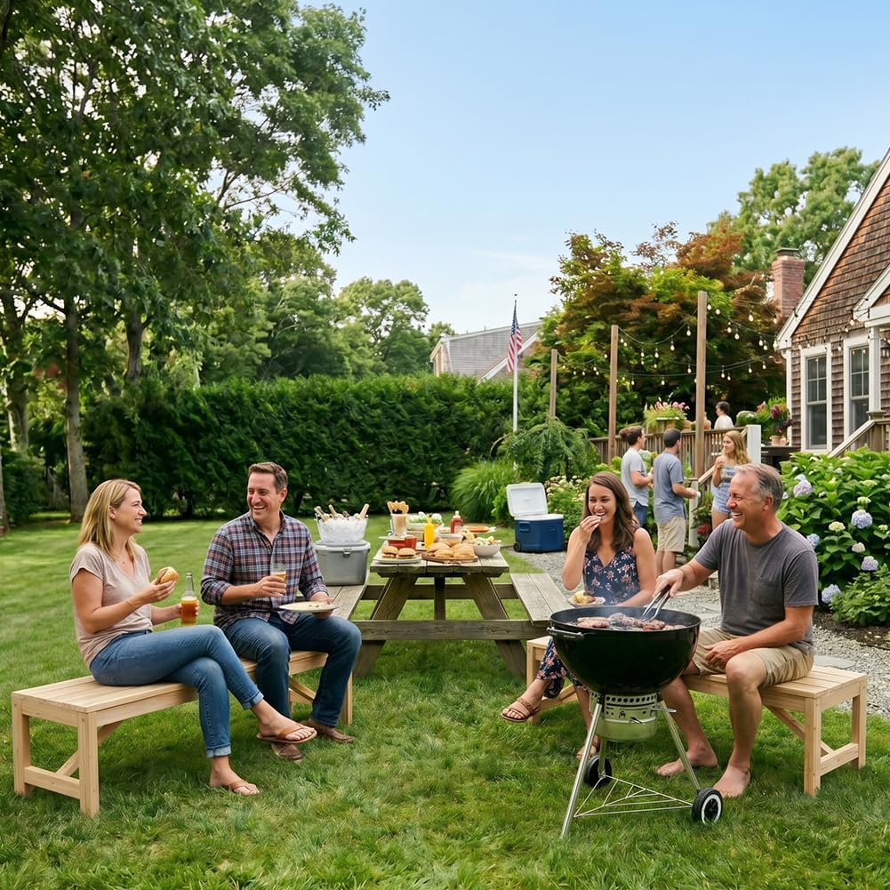 FORTUNO Natural Outdoor Wood Bench Indoor Backless Porch Rustic Square Fir Log Solid Wood Fire Pit Bench for Patio Garden Deck and Backyard, 55" W×15.7" D×17.7" H, Natural
