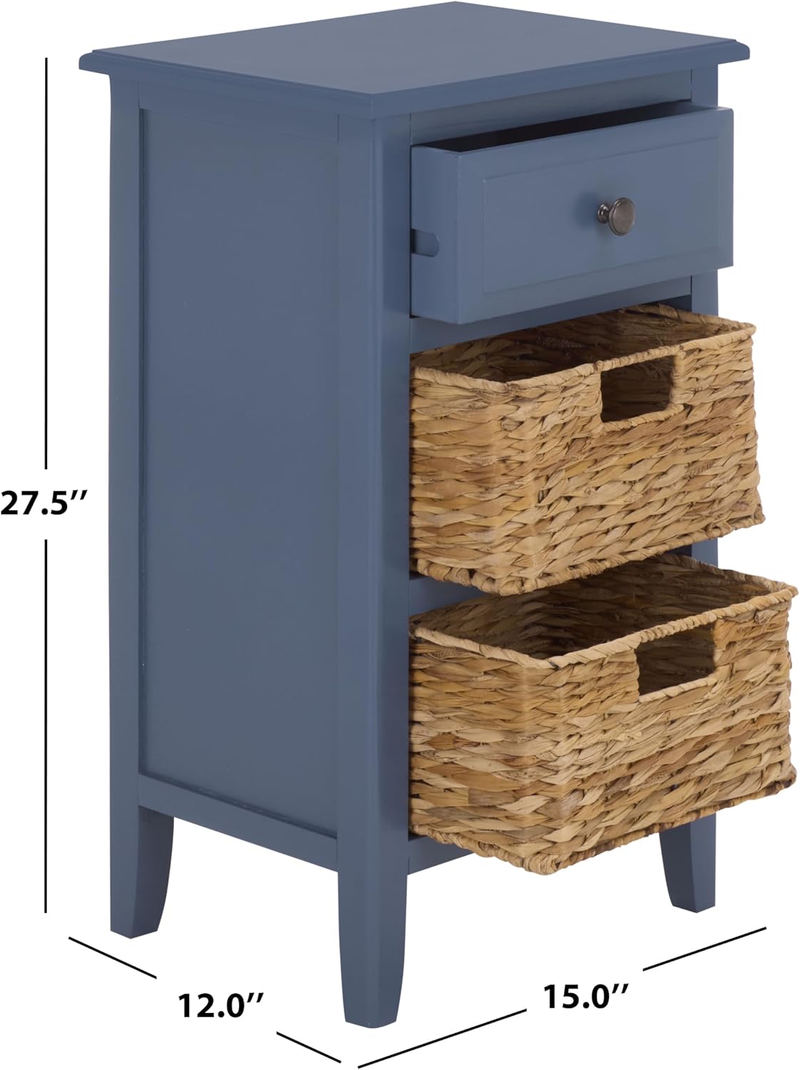SAFAVIEH Furniture - Everly 1-Drawer Side Table - Blue - Solid Wood - Coastal Basket Storage Design - Ideal for Living Room, Entryway, Home Office, 15"W x 12"D x 27.5"H - Fully Assembled (AMH5743H)