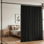hoeflife Room Divider Curtains Blackout Floor to Ceiling Curtain with Hook Wall Mount Sliding Door Curtains Ceiling Mount Extra Wide Curtain Wall Divider for Room Separation (Black, W100 x H84 Inch)