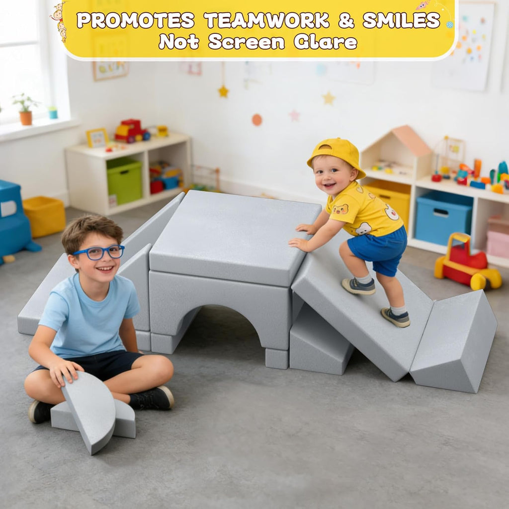 15pcs Unique Modular Kids Play Couch - Convertible Foldable Toddler Sofa Bed with Removable Crystal Velvet Cover, Safe Couches Kids Furniture for Playroom & Bedroom, for Boys and Girls